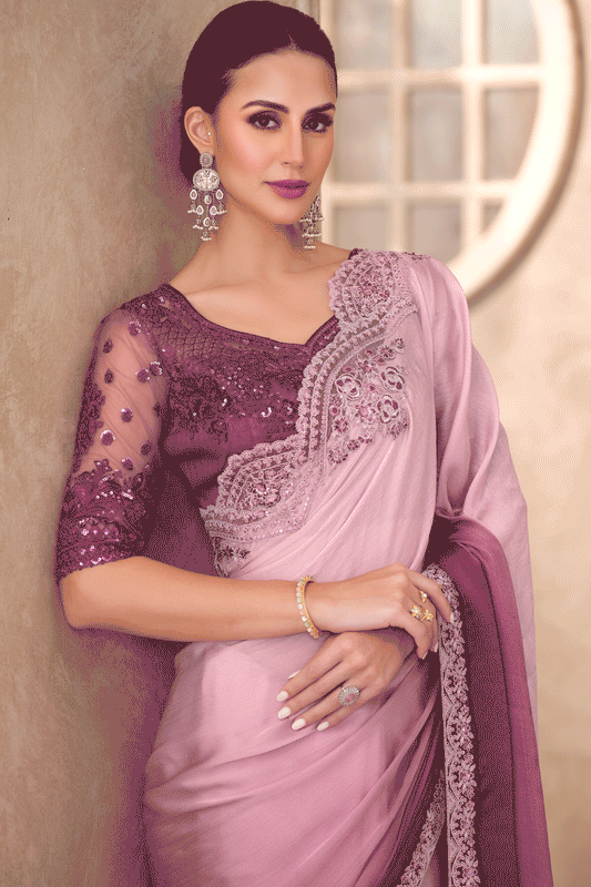 2-Tone Pink Embroidered Shaded Chiffon Saree-ZB134920_2_SareeButa.com