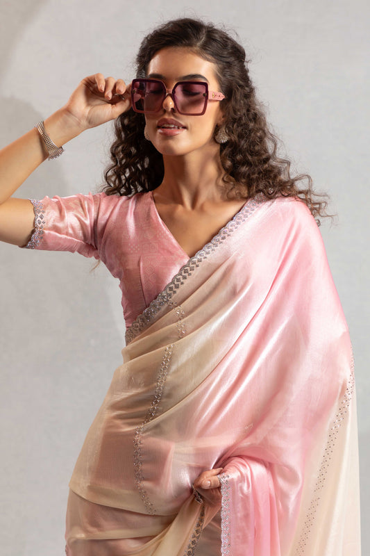 2-Tone Pink Satin Silk Stone Work Saree-ZB134875_2_SareeButa.com