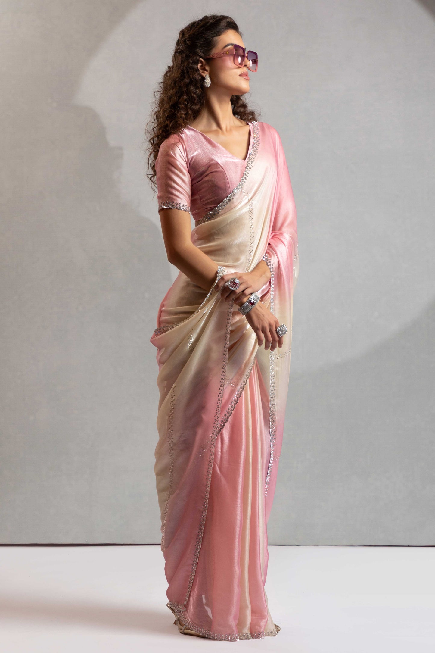2-Tone Pink Satin Silk Stone Work Saree-ZB134875_4_SareeButa.com