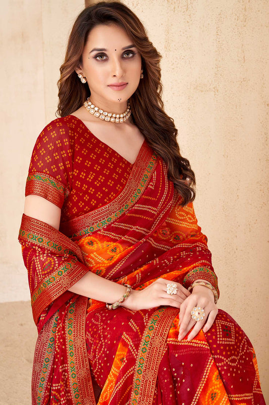 2-Tone Printed Chiffon Bandhani Saree-ZB134672_2_SareeButa.com