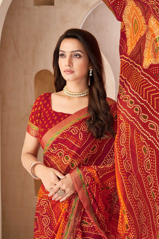 2-Tone Printed Chiffon Bandhani Saree-ZB134683_2_SareeButa.com