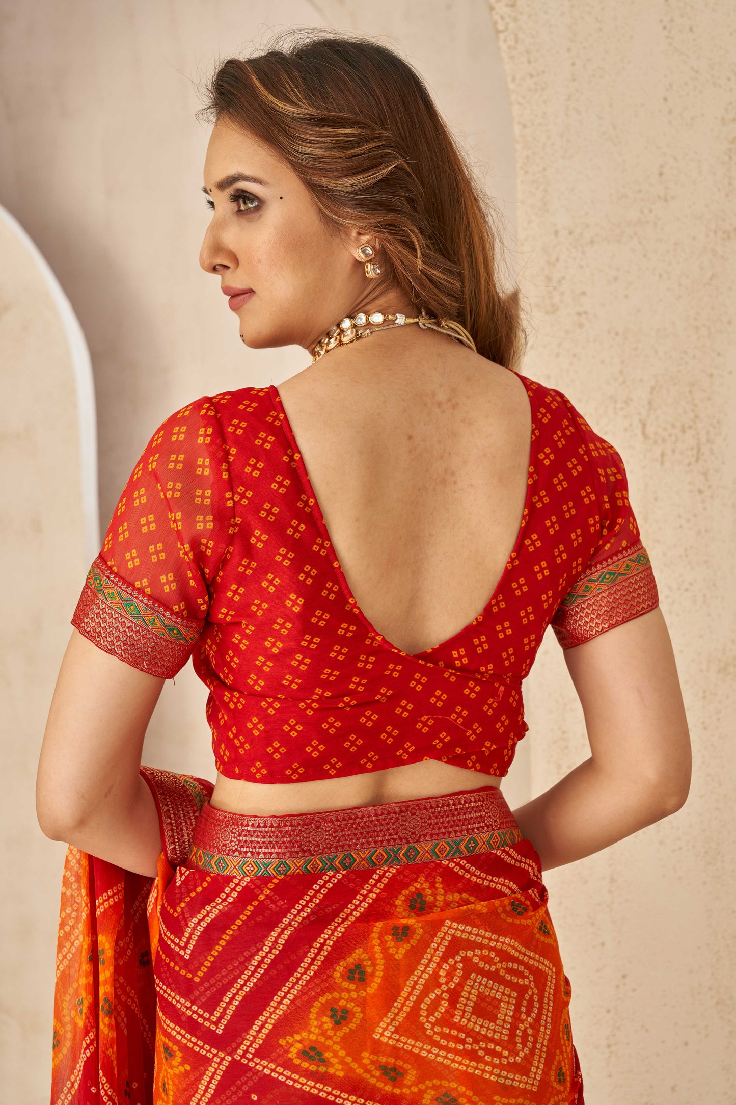 2-Tone Printed Chiffon Bandhani Saree-ZB134683_4_SareeButa.com