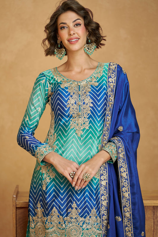 2-Tone Readymade Chinon Silk Suit-SS221_2_SareeButa.com