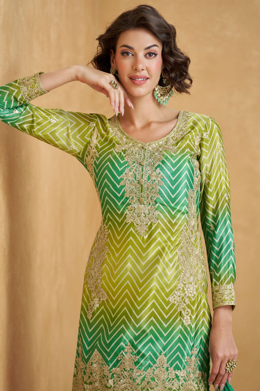 2-Tone Readymade Chinon Silk Suit-SS223_2_SareeButa.com