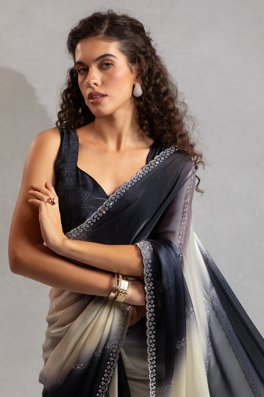 2-Tone Black Satin Silk Stone Work Saree-ZB134876_2_SareeButa.com