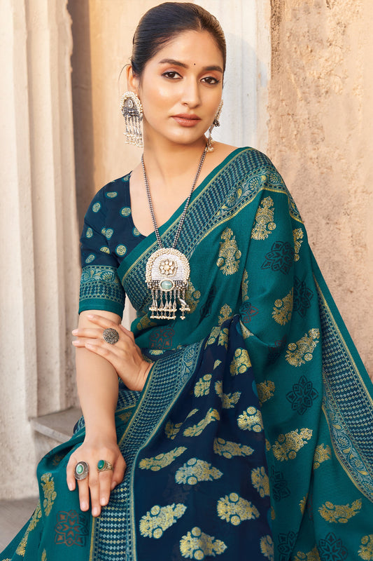 2-Tone Blue Printed Georgette Saree-SAR10120_2_SareeButa.com
