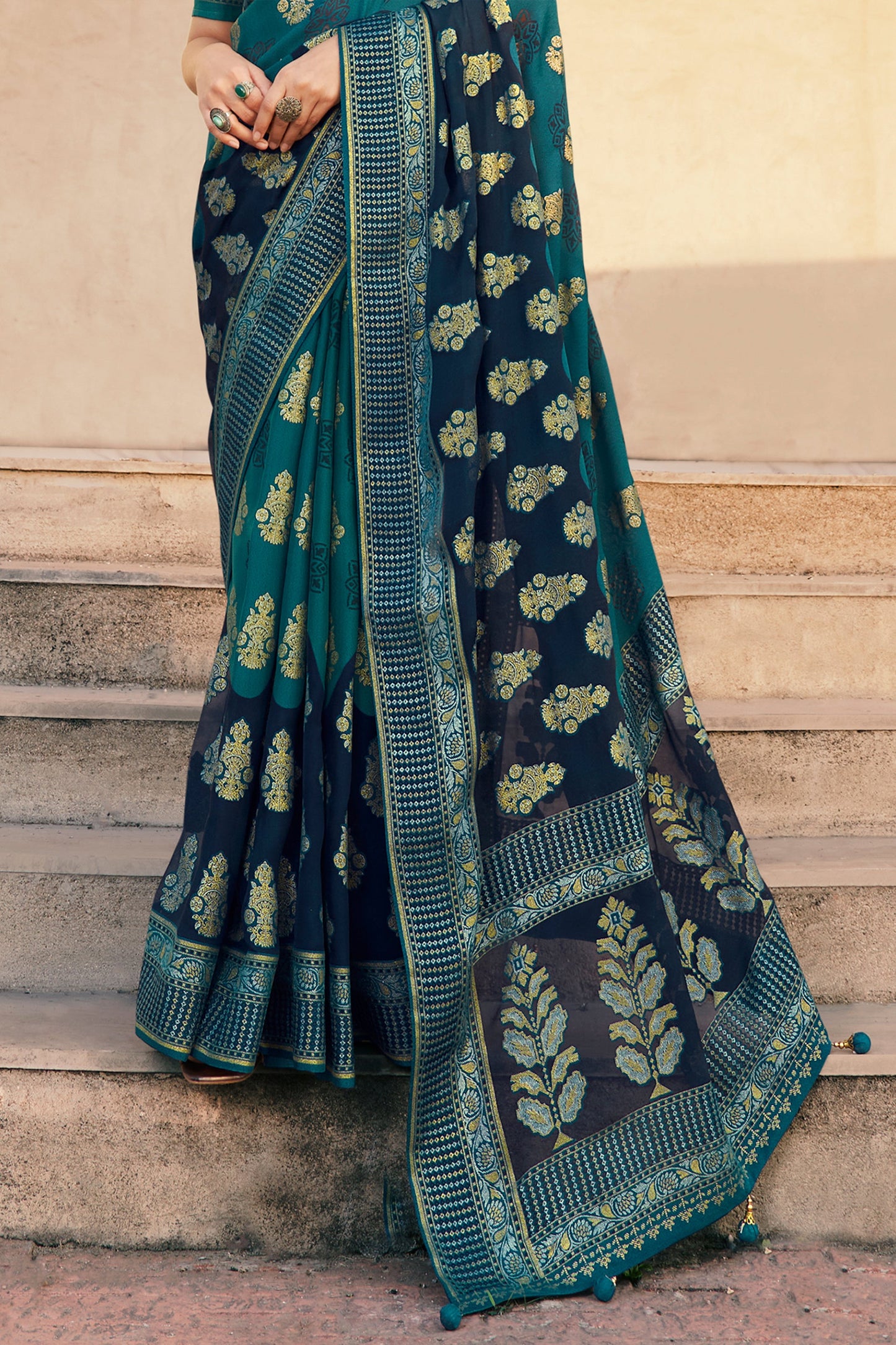 2-Tone Blue Printed Georgette Saree-SAR10120_5_SareeButa.com