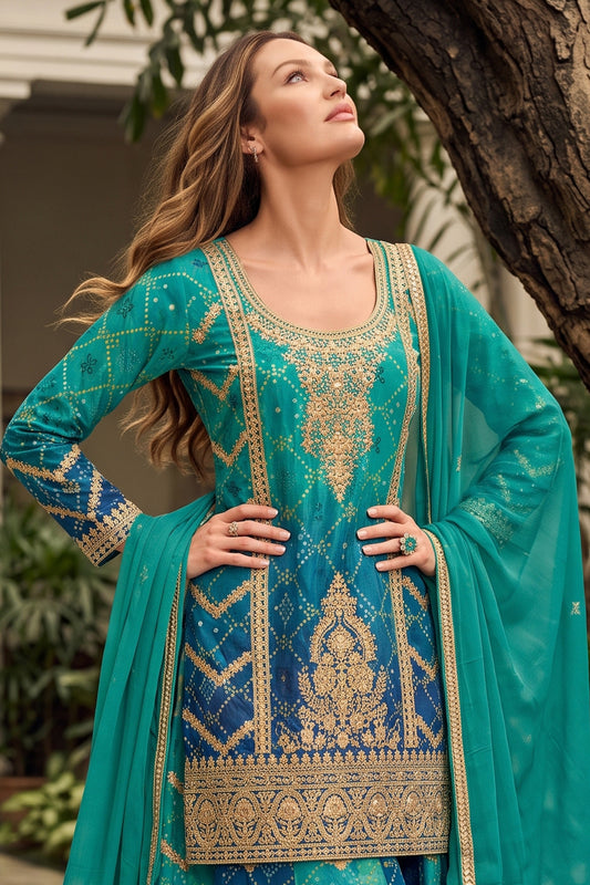 2-Tone Blue Readymade Embroidered Chinon Suit-SAR12807_2_SareeButa.com