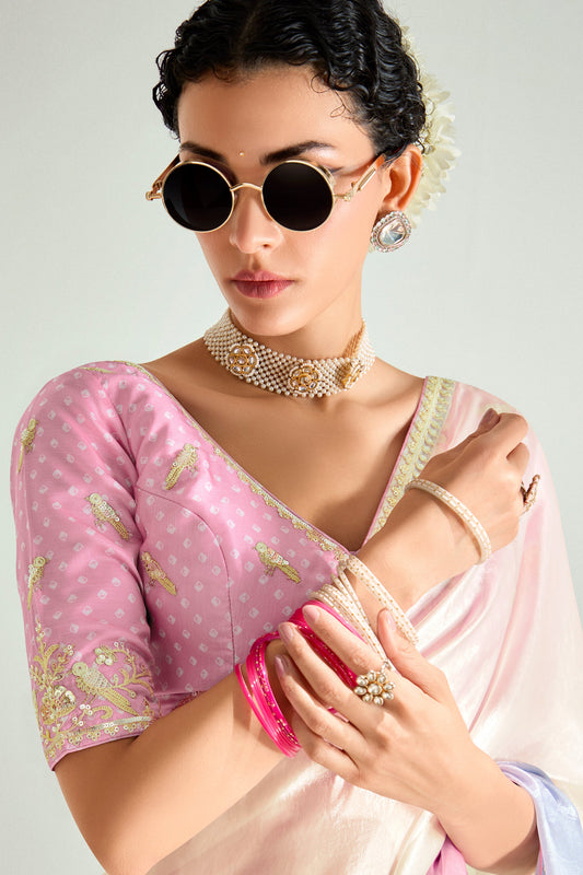 2-Tone Cream Organza Tissue Saree-ZB134889_2_SareeButa.com