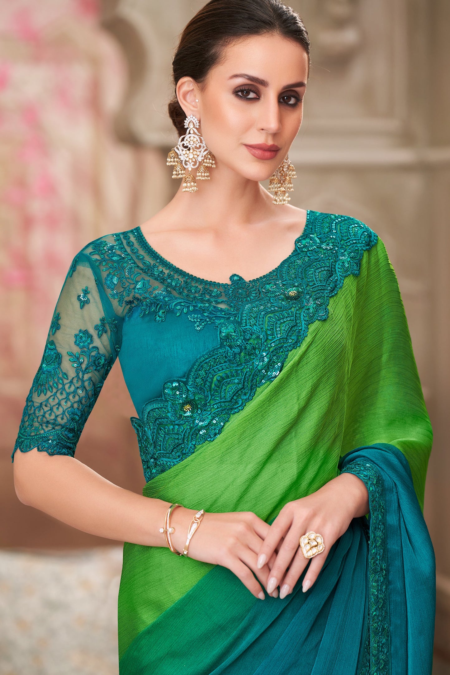 2-Tone Embroidered Satin Chiffon Saree-ZB134563_2_SareeButa.com