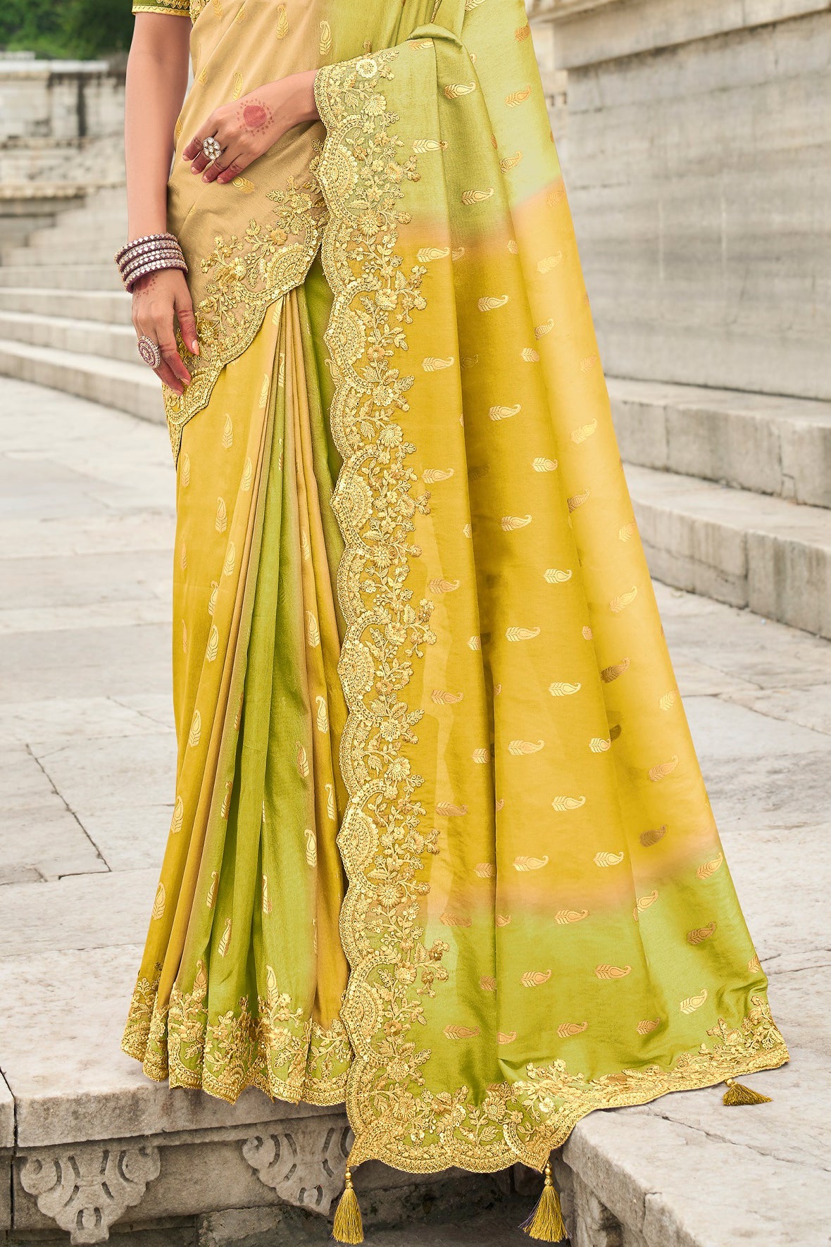 2-Tone Green Banarasi Saree-ZB134496_3_SareeButa.com