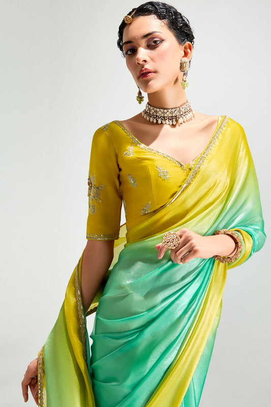 2-Tone Green Organza Tissue Saree-ZB134891_2_SareeButa.com