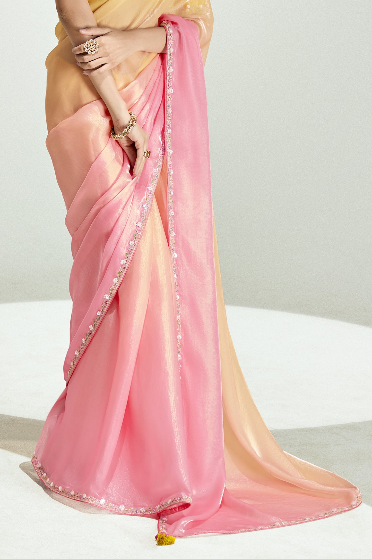 2-Tone Yellow Organza Tissue Saree-ZB134898_5_SareeButa.com