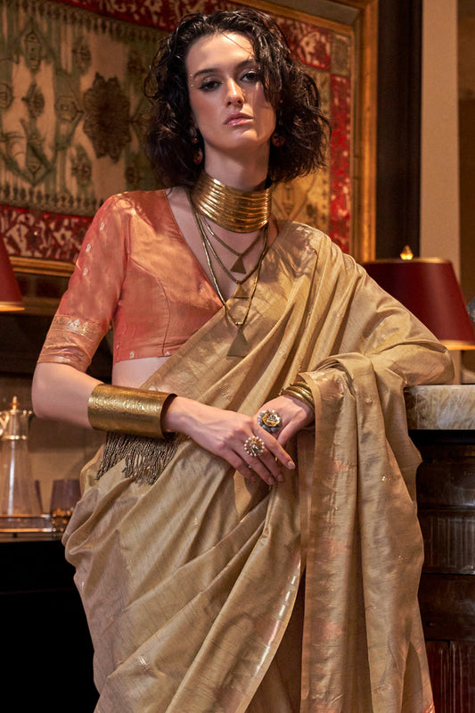 Antique Gold Woven Tussar Silk Saree-ZB133045_2_SareeButa.com