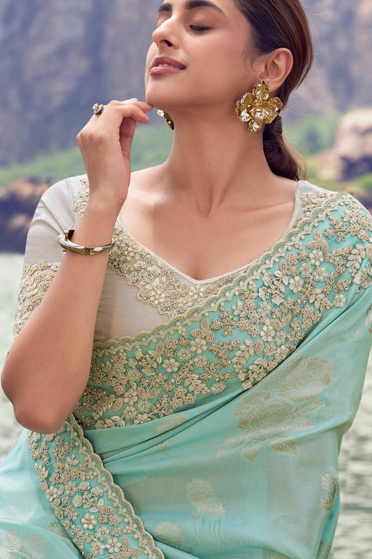 Aqua Blue Embroidered Woven Tissue Silk Saree-SAR11017_2_SareeButa.com