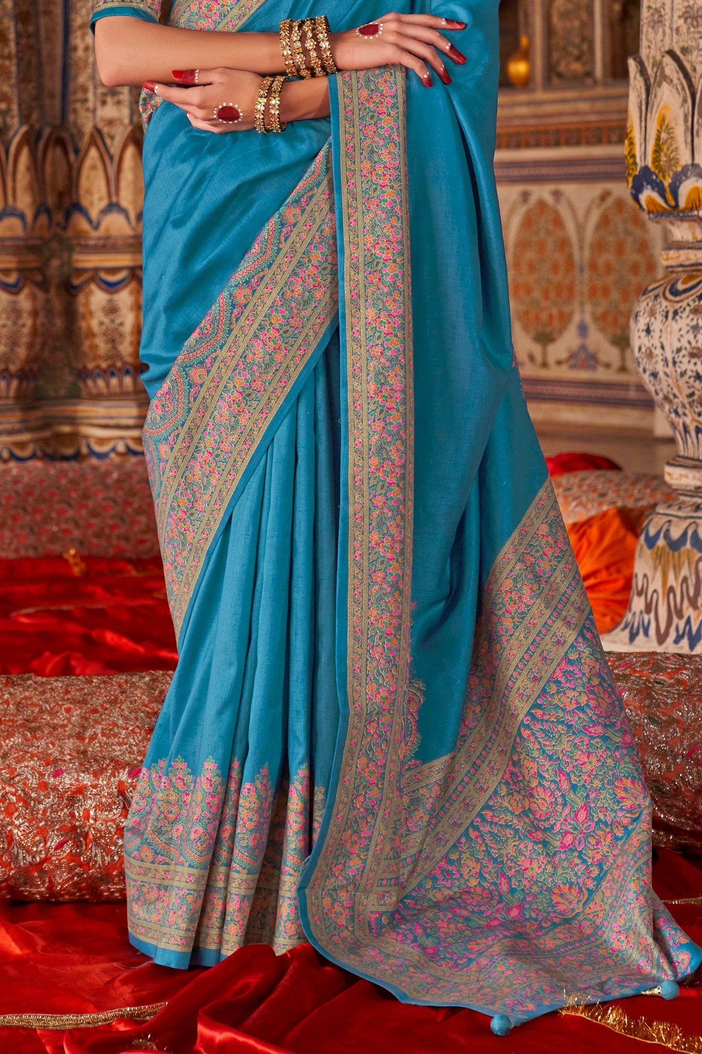 Aqua Blue Printed Silk Saree-SAR11289_4_SareeButa.com