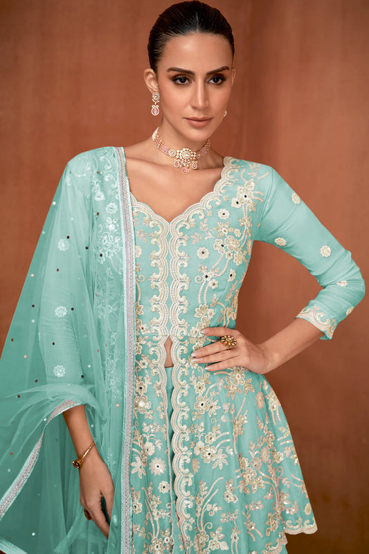 Aqua Blue Readymade Georgette Sharara Suit-SAR12139_2_SareeButa.com