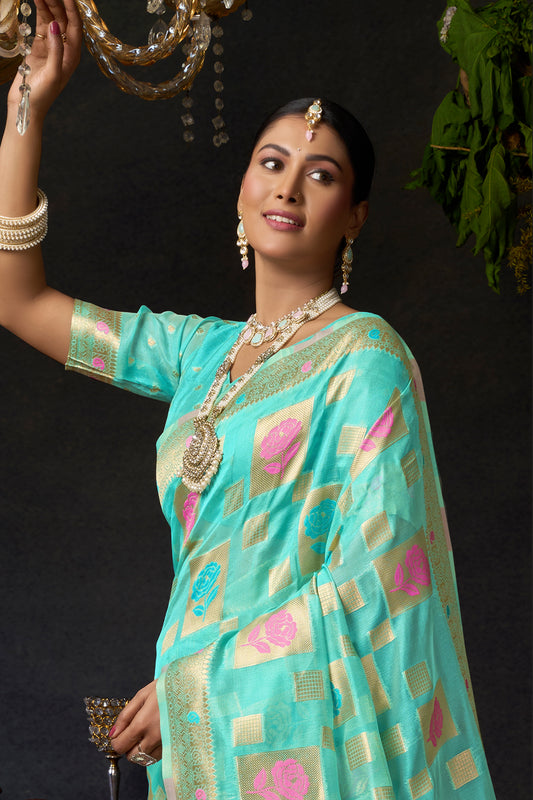 Aqua Blue Woven Organza Saree-SAR12615_2_SareeButa.com