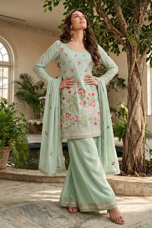 Aqua Green Readymade Embroidered Chinon Suit-SAR12803_2_SareeButa.com