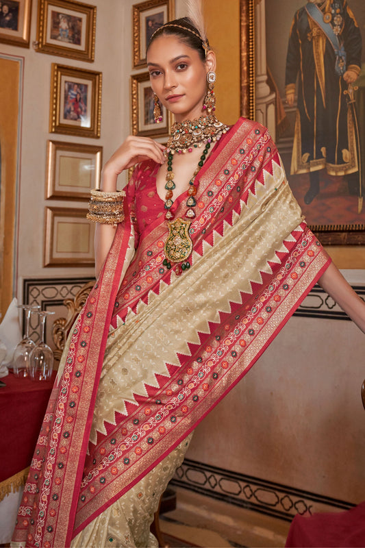 Beige Printed Patola Silk Saree-ZB133152_2_SareeButa.com