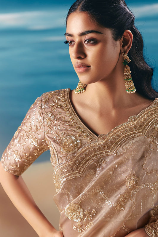 Beige Embroidered Satin Organza Saree-SAR11041_2_SareeButa.com