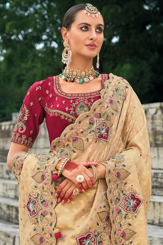 Beige Heavy Work Banarasi Saree-ZB133464_2_SareeButa.com