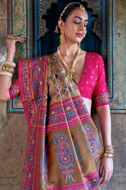 Beige Printed Patola Silk Saree-SAR11297_2_SareeButa.com