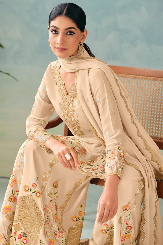 Beige Readymade Embroidered Chinon Sharara Suit-SS667_2_SareeButa.com