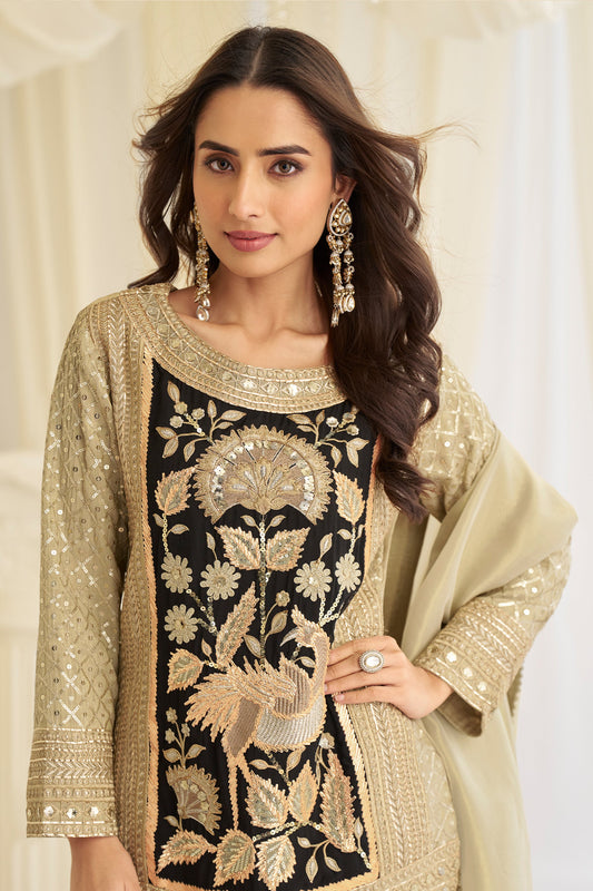 Beige Readymade Embroidered Simar Silk Suit-SAR11624_2_SareeButa.com