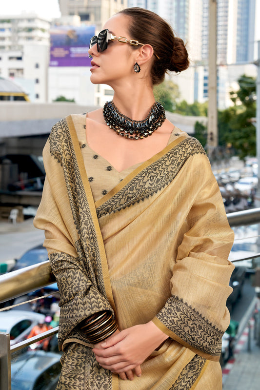 Beige Woven Linen Tissue Saree-ZB134372_2_SareeButa.com