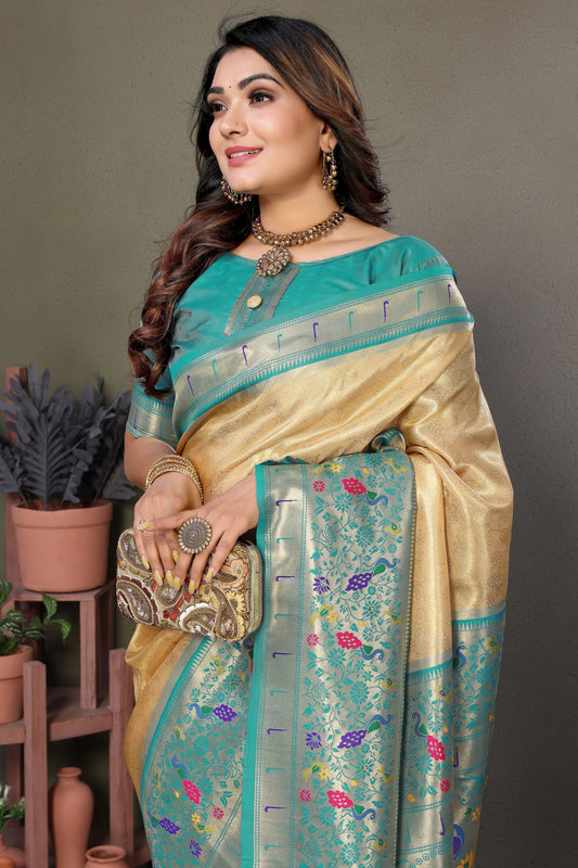 Beige Woven Tissue Silk Paithani Saree-ZB134819_2_SareeButa.com