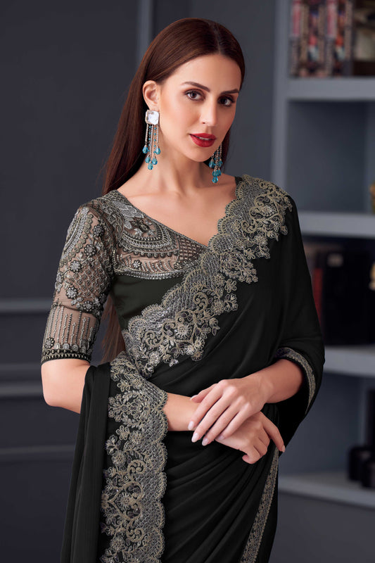 Black Embroidered Chiffon Saree-ZB133655_2_SareeButa.com
