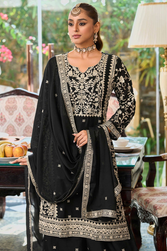 Black Embroidered Chinon Readymade Salwar Suit-SS639_2_SareeButa.com