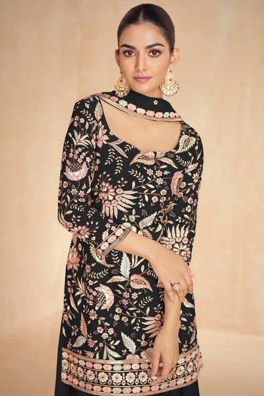 Black Embroidered Chinon Silk Suit-SS226_2_SareeButa.com