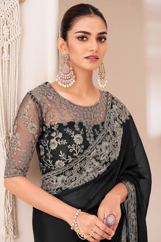 Black Embroidered Georgette Saree-ZB133374_2_SareeButa.com
