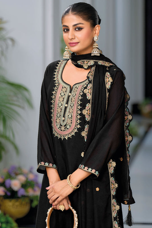 Black Heavy Work Chinon Readymade Suit-SS212_2_SareeButa.com