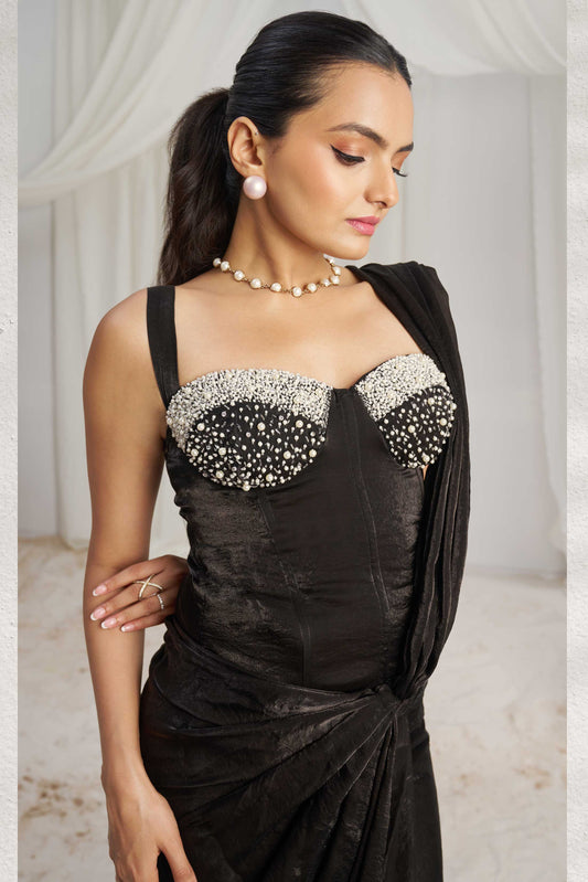 Black Organza Readymade Saree with Stitched Blouse-ZB133659_2_SareeButa.com