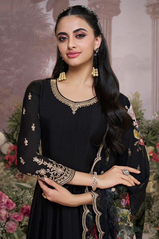 Black Readymade Silk Anarkali Suit-SS956_2_SareeButa.com
