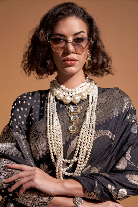 Black Woven Georgette Saree-ZB133025_2_SareeButa.com