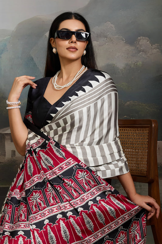 Black Ajrakh Print Satin Saree-SAR11872_2_SareeButa.com