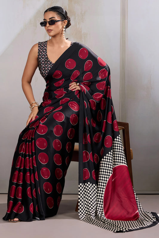 Black And Red Printed Satin Saree-SAR11858_2_SareeButa.com