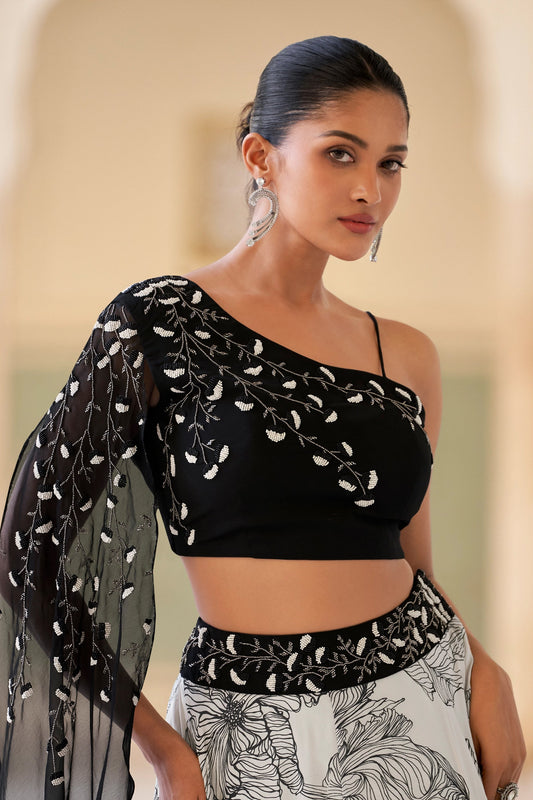 Black And White Readymade Crepe Skirt Set-SAR10948_2_SareeButa.com