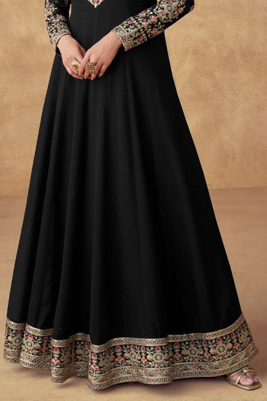 Black Chinon Silk Gown with Dupatta-SS453_4_SareeButa.com