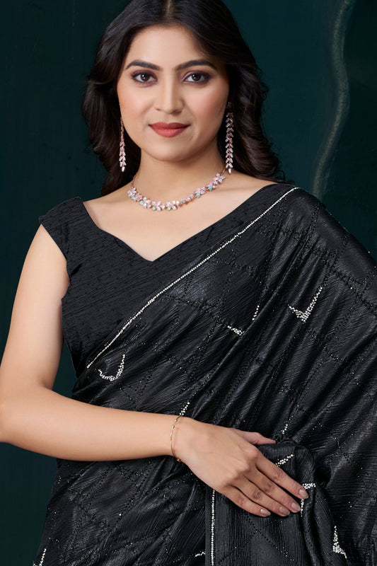 Black Crepe Silk Stone Work Saree-ZB134468_2_SareeButa.com