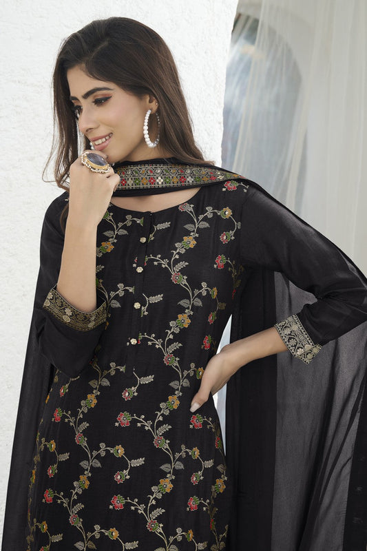 Black Dola Silk Readymade Salwar Suit-SS150_2_SareeButa.com