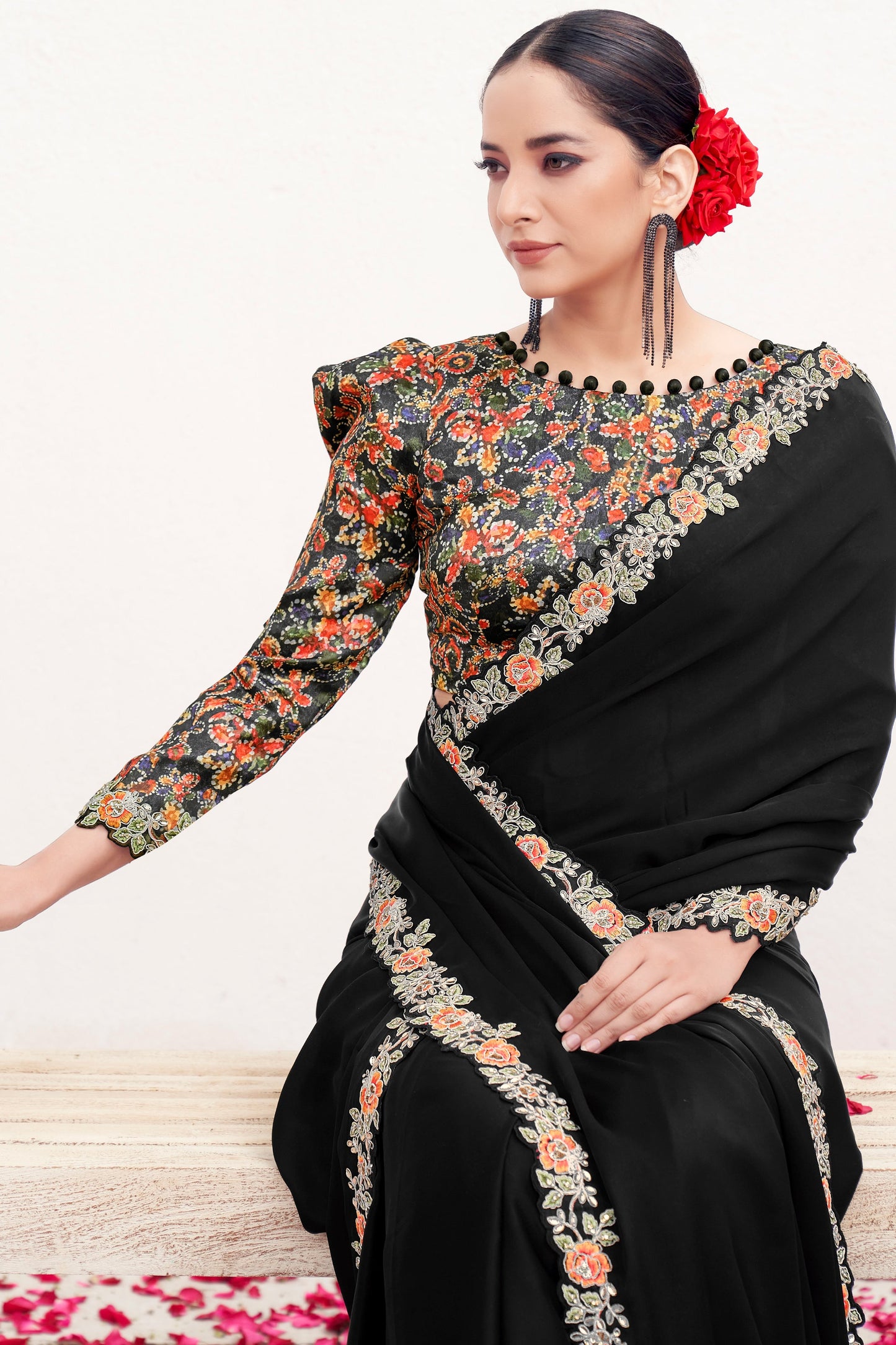 Black Embroidered Crepe Silk Saree-ZB134575_2_SareeButa.com