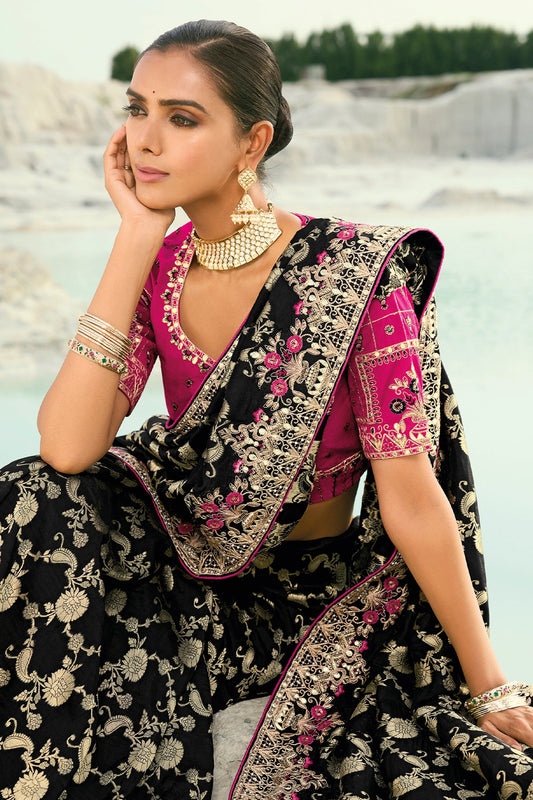 Black Embroidered Dola Viscose Saree-SAR10820_2_SareeButa.com