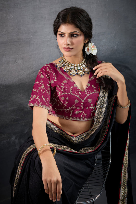 Black Embroidered Georgette Saree-SAR10606_2_SareeButa.com