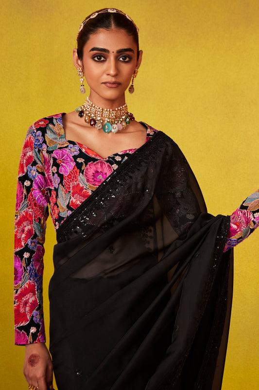 Black Embroidered Glass Tissue Saree-ZB133817_2_SareeButa.com