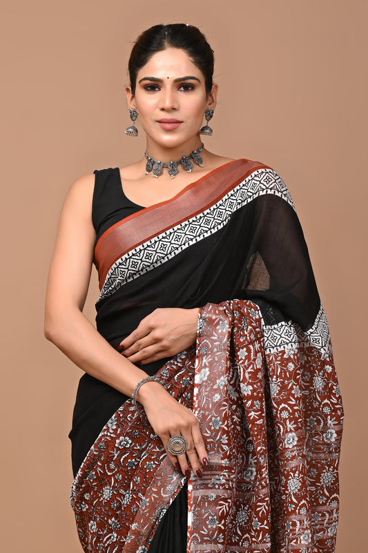 black-handblock-print-cotton-linen-saree-zb132583_2_SareeButa.com